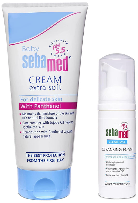 SebaMed Baby Cream, Extra Soft, 200ml & Clear Face Foam, 50ml