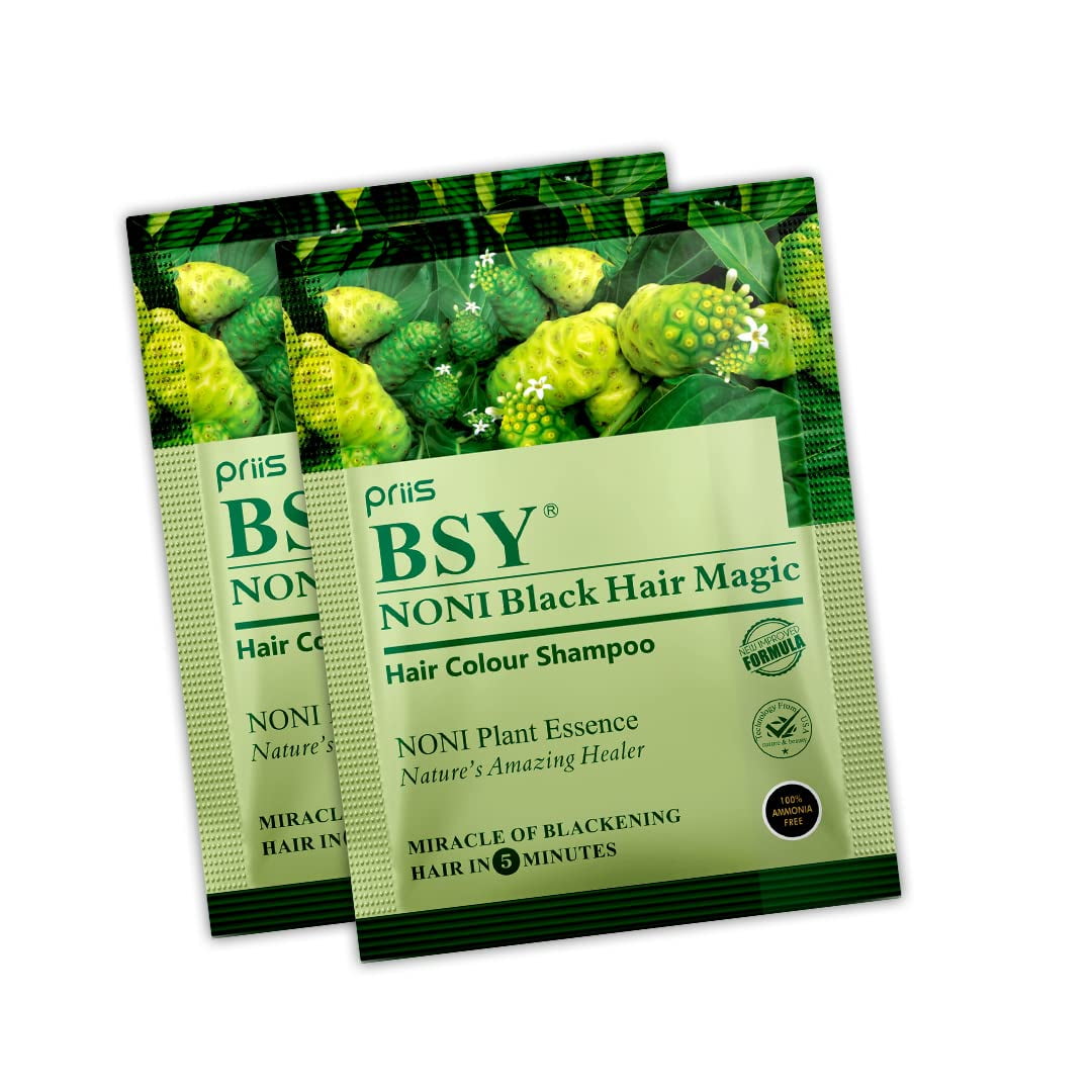 Bsy Noni Black Hair Magic Hair Color Shampoo (20Ml X 10 Sachets) | Ammonia Free Hair Color