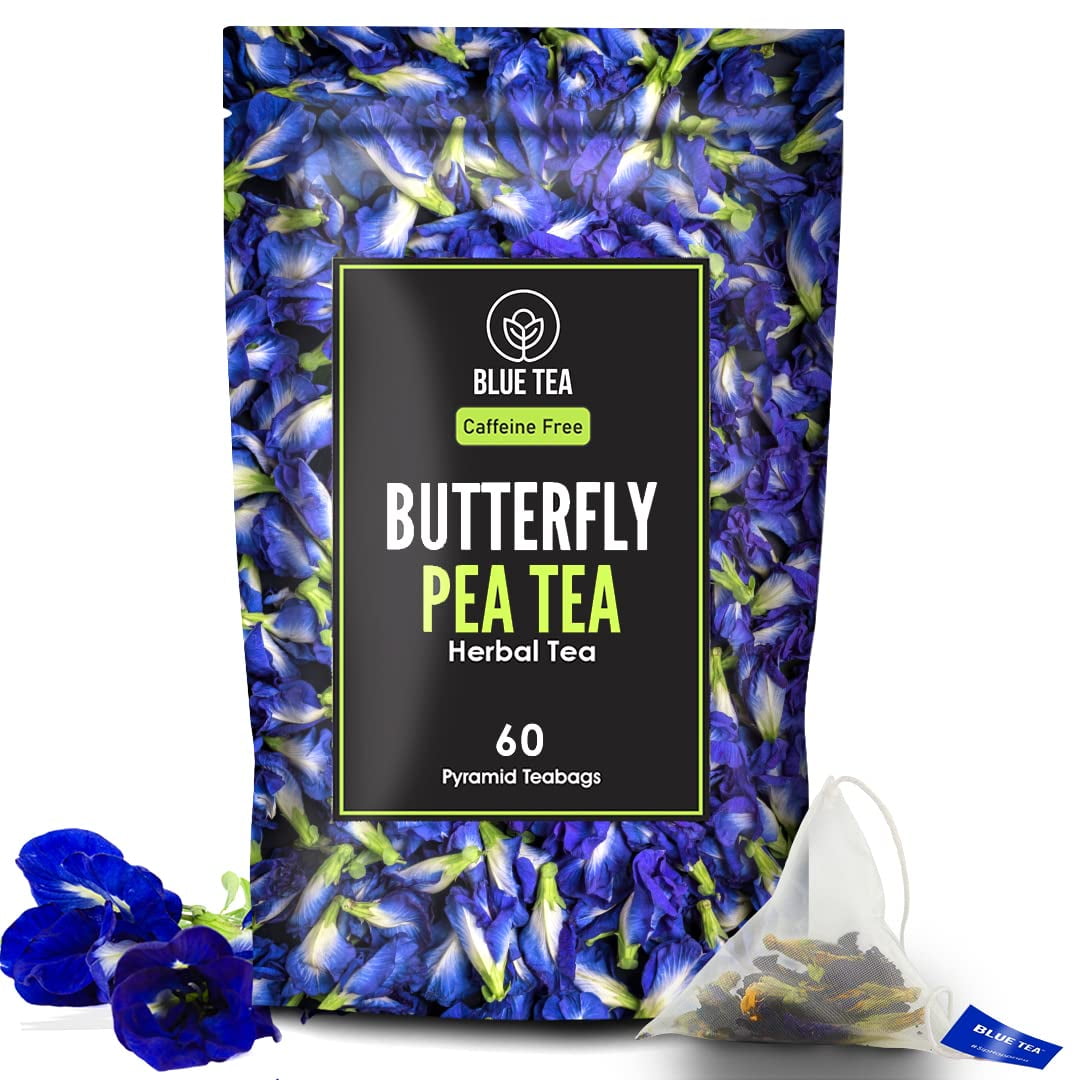 BLUE TEA - Butterfly Pea Flower - 60 Tea Bags ( 60 cups ) | Caffeine free - Premium Zipper