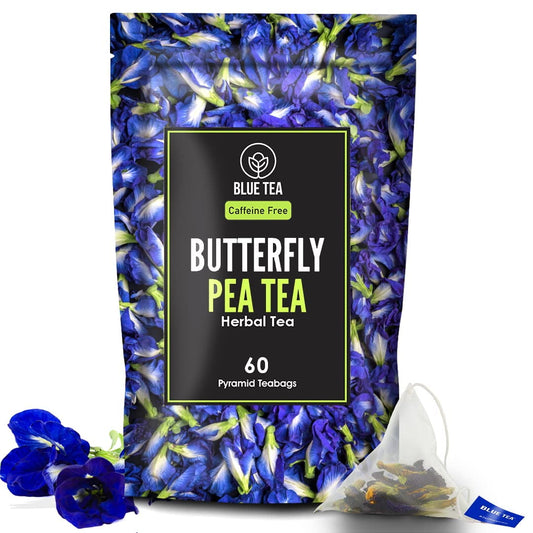 BLUE TEA - Butterfly Pea Flower - 60 Tea Bags ( 60 cups ) | Caffeine free - Premium Zipper