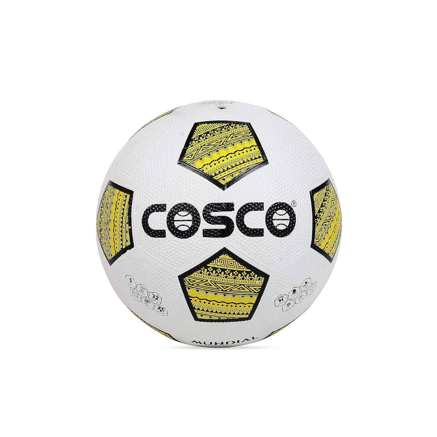 Cosco Football Mundial Size 5, Colour White & Yellow | Rubber Moulded Grain Surface Ball |
