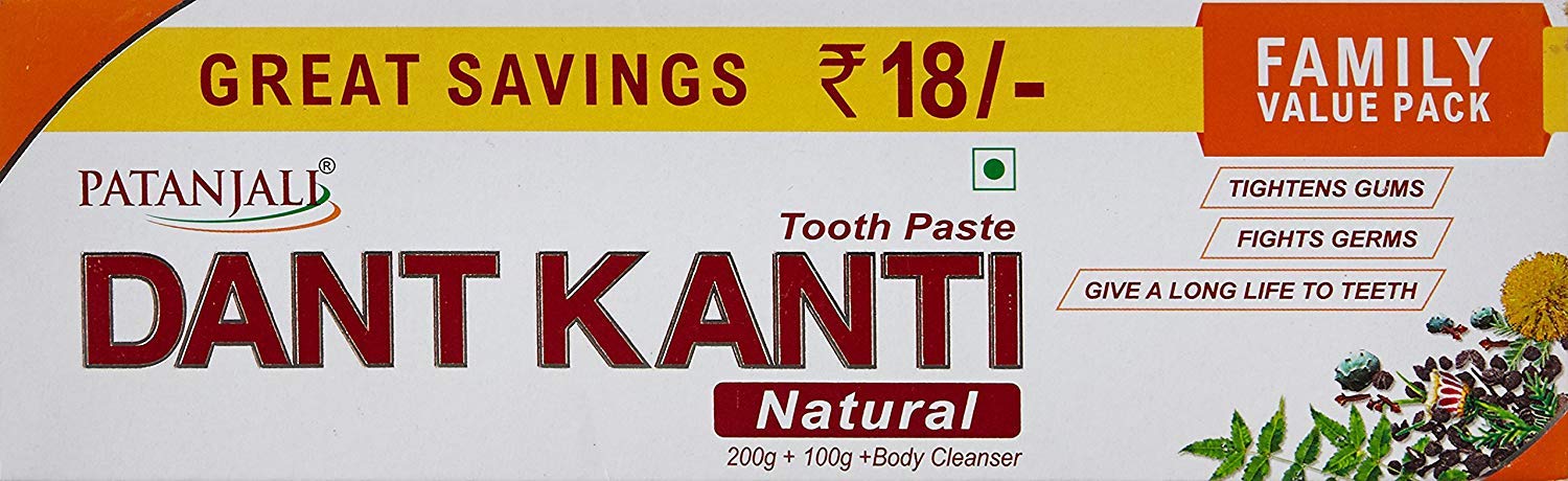 Patanjali Dant Kanti Natural Toothpaste - 200 g with Body Cleanser - 100 g