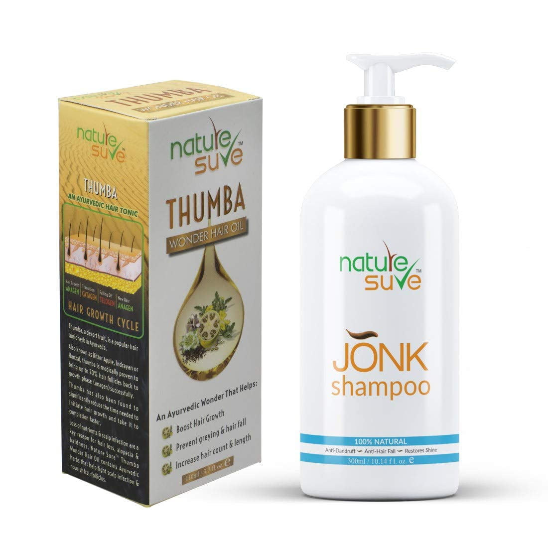 Nature Sure Combo - Thumba Wonder HairOil 110ml & Jonk Shampoo Hair Cleanser for Men & Wom