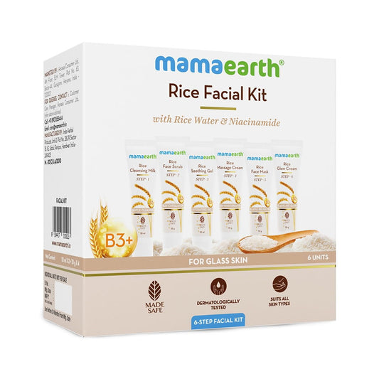 Mamaearth Rice Single Use Facial Kit | Gives Long Lasting Glow in Just 6-Steps | Includes