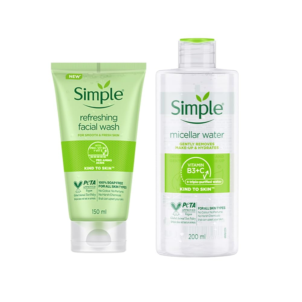 Simple Kind To Skin Refreshing Facial Wash 150 Ml & Micellar Cleansing Water| Makeup Remov