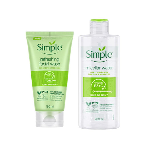Simple Kind To Skin Refreshing Facial Wash 150 Ml & Micellar Cleansing Water| Makeup Remov