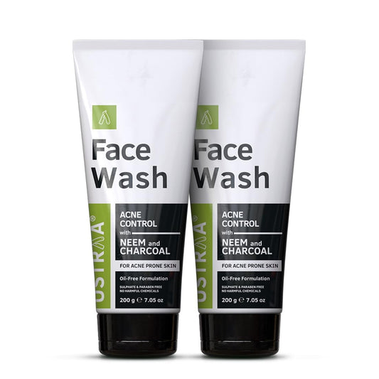 Ustraa FaceWash Acne Control - With Neem & Charcoal - 200G (Pack Of 2) - Oil Control, Prev