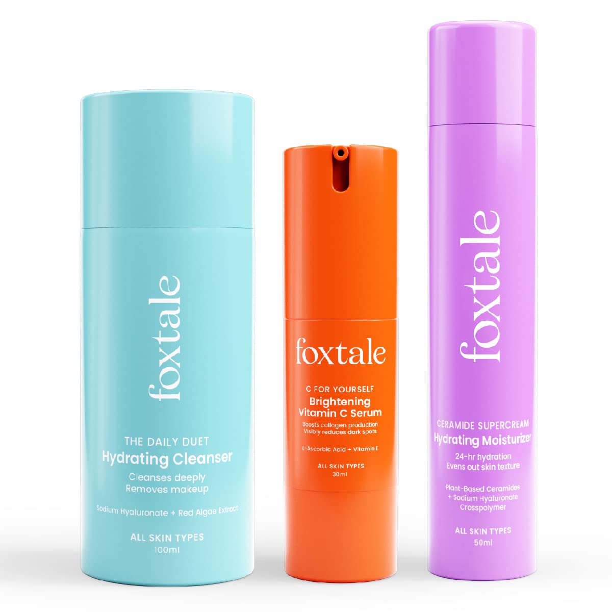 Foxtale Hydraglow Trio SkinCare Kit | Cleanser FaceWash 100Ml + Ceramide Moisturizer 50Ml