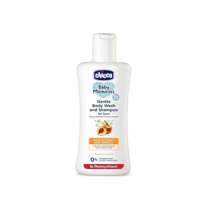 Chicco Baby Moments Gentle Bodywash & Shampoo with Oats Extracts & Apricot, 100ml |Head-to