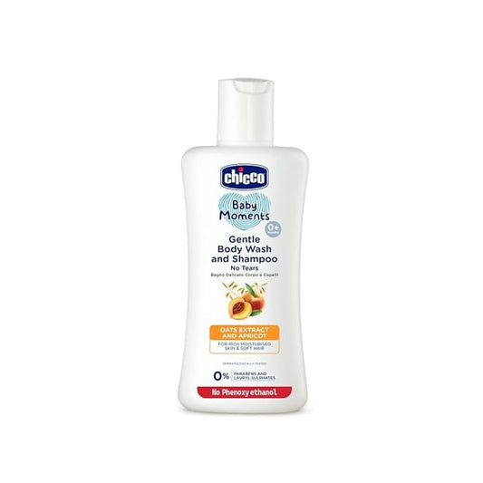 Chicco Baby Moments Gentle Bodywash & Shampoo with Oats Extracts & Apricot, 100ml |Head-to