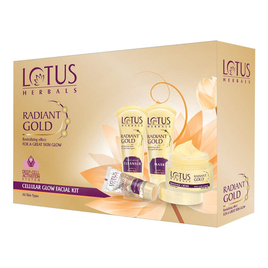 Lotus Radiant Gold Facial Kit for instant glow with 24K Pure Gold & Papaya,4 easy steps ,