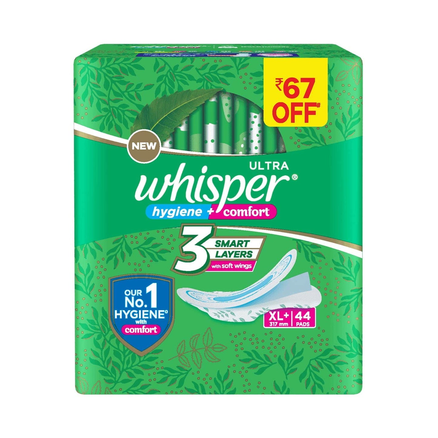 Whisper Ultra Clean Sanitary Pads For Women, Xl Plus Pack Of 44 Napkins