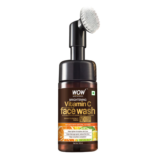 WOW Skin Science Vitamin C Exfoliating FaceWash With Brush, Soft, Silicones Bristles, Foam