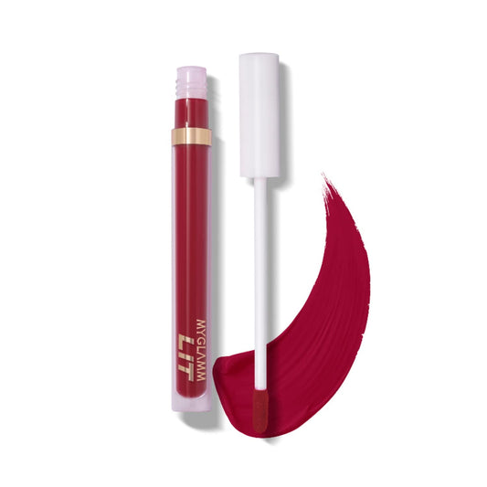 MyGlamm LIT Liquid Matte Lipstick-Dm Slide (Red)-3 ml | With Moringa Oil | 12HR Long-lasti