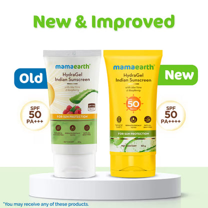 Mamaearth HydraGel Indian Sunscreen: SPF 50, Aloe Vera & Raspberry, 50 g
