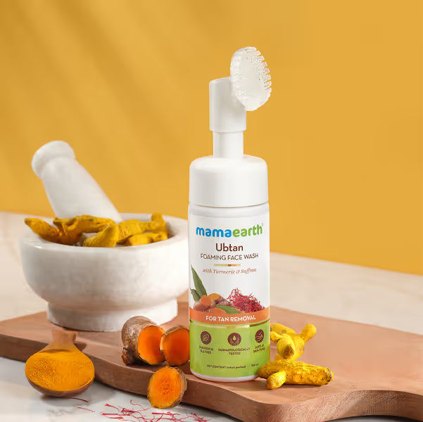 Mamaearth Ubtan Foaming Face Wash with Brush: Turmeric & Saffron, 150 ml