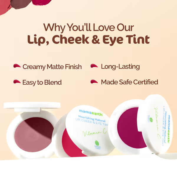 Mamaearth Nourishing Natural Lip, Cheek & Eye Tint: Vitamin C & Beetroot, 4 g